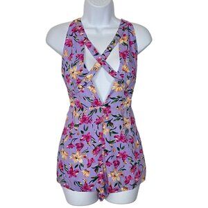 NWT MILLAU Women Crisscross Straps Deep V Neck Romper Sz XS Purple Edgy‎ 68-7